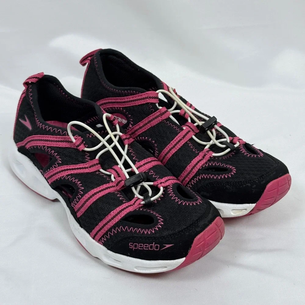 Speedo Womens Water Shoes Size 8 Black Pink Swim Hiking Quick Lace - Picture 1 of 11